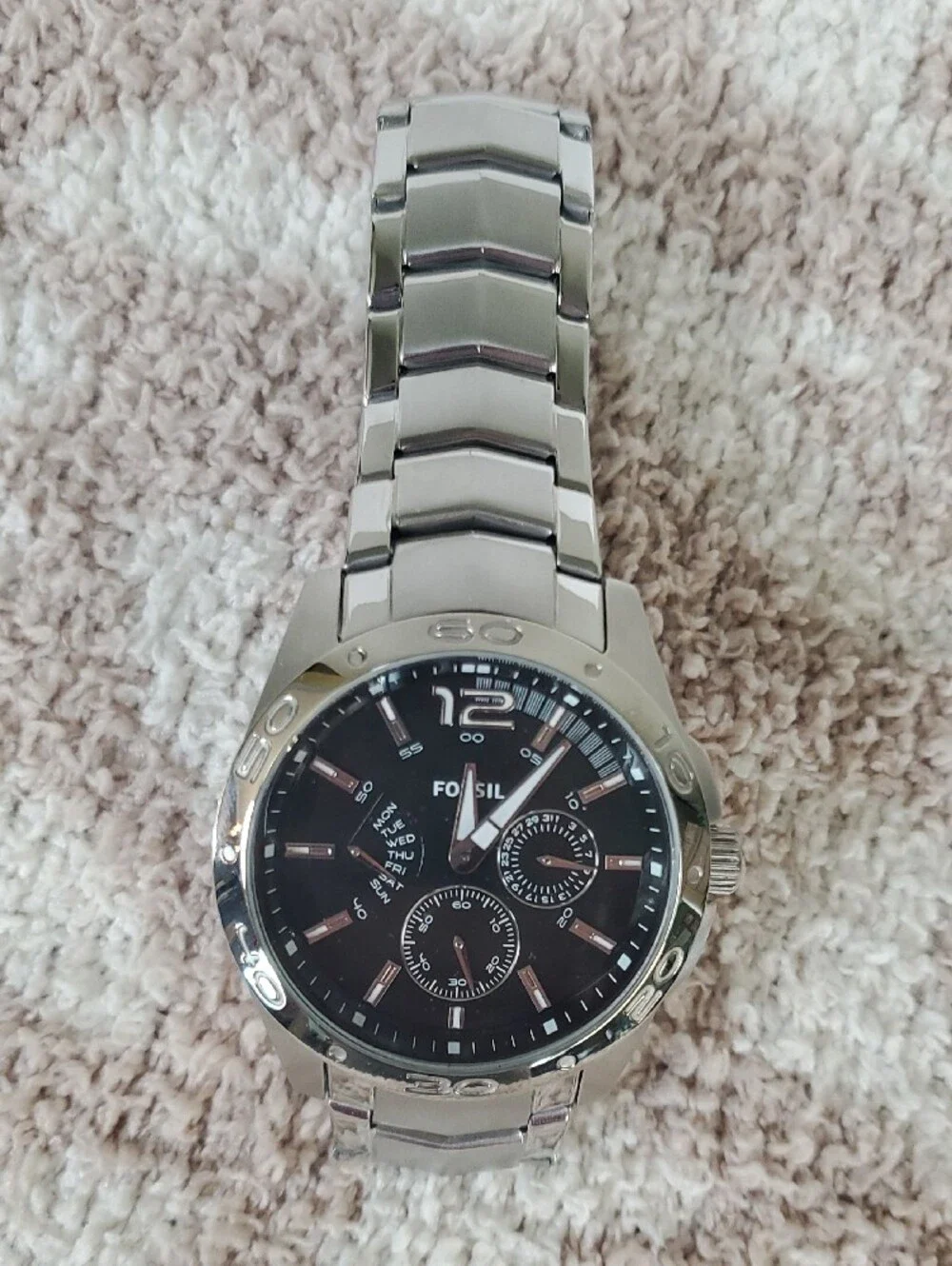 NWT Fossil BQ9419 Men's Stainless Steel Silver Watch with Black Dial